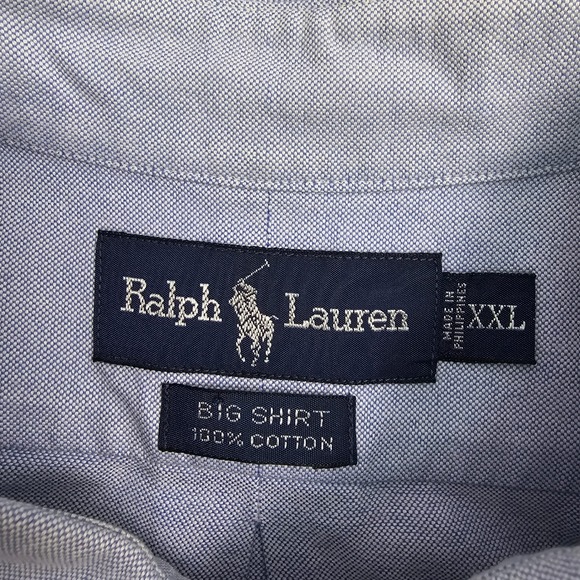 Ralph Lauren Big Shirt Mens XXL Blue 100% Cotton Long Sleeve Button Up Pony Logo - Picture 2 of 10